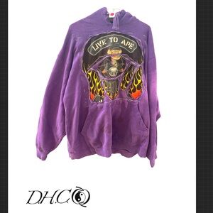 Purple Graphic Hoodie with Flames